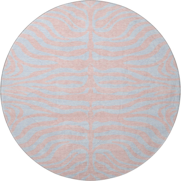 HomeRoots 8' Vibrant Pink and Sky Blue Animal Print Washable Round Rug with UV Protection for Busy Homes 681848