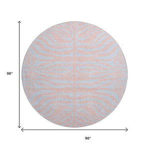 HomeRoots 8' Vibrant Pink and Sky Blue Animal Print Washable Round Rug with UV Protection for Busy Homes 681848