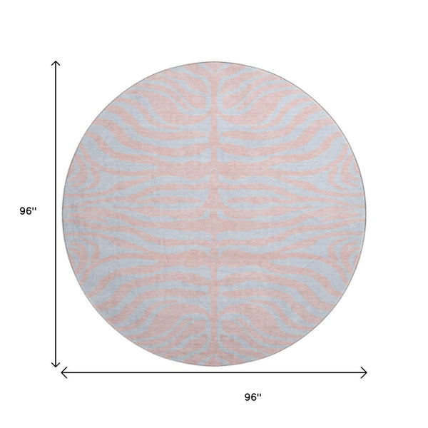 HomeRoots 8' Vibrant Pink and Sky Blue Animal Print Washable Round Rug with UV Protection for Busy Homes 681848