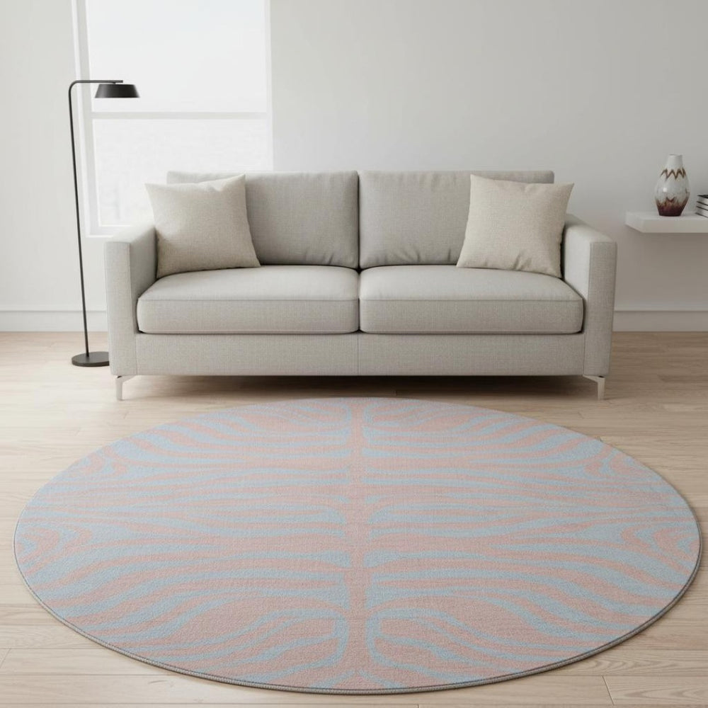 HomeRoots 8' Vibrant Pink and Sky Blue Animal Print Washable Round Rug with UV Protection for Busy Homes 681848