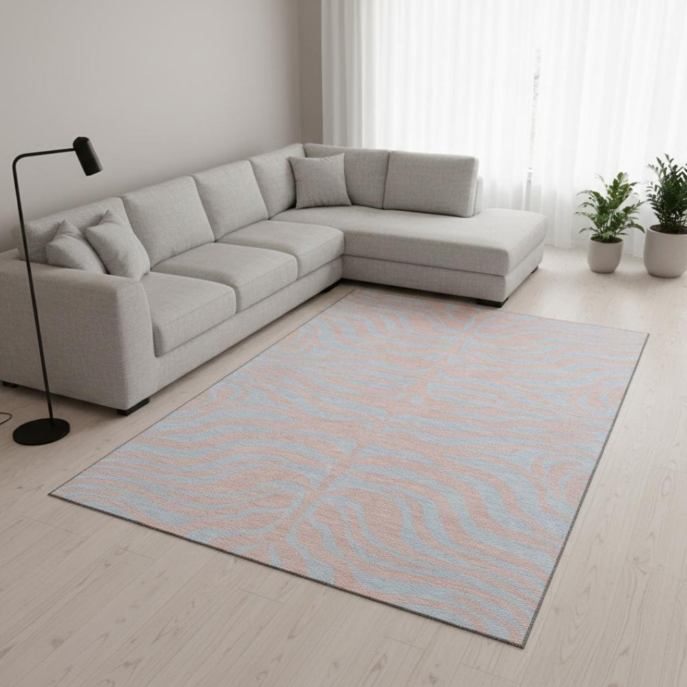 HomeRoots 9' X 12' Pink & Sky Blue Animal Print Area Rug - Washable, UV Protected, Durable for Kids & Pets 681850