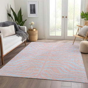 HomeRoots 9' X 12' Pink & Sky Blue Animal Print Area Rug - Washable, UV Protected, Durable for Kids & Pets 681850