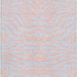 HomeRoots 9' X 12' Pink & Sky Blue Animal Print Area Rug - Washable, UV Protected, Durable for Kids & Pets 681850