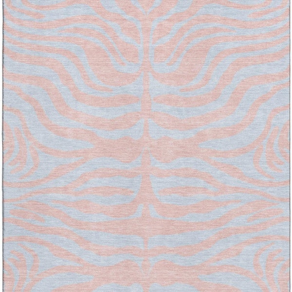 HomeRoots 9' X 12' Pink & Sky Blue Animal Print Area Rug - Washable, UV Protected, Durable for Kids & Pets 681850