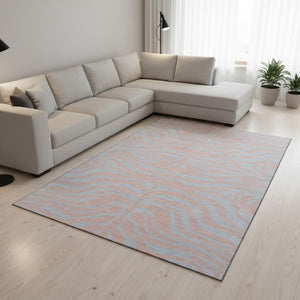 HomeRoots 10' X 14' Pink & Sky Blue Animal Print Area Rug - Washable, UV Protected, Stylish & Durable Design! 681851
