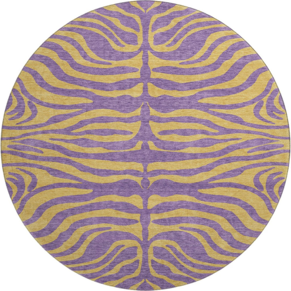 HomeRoots 8' Vibrant Purple and Peach Animal Print Washable Round Rug with UV Protection for Easy Care 681854