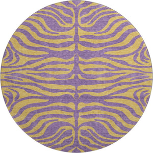 HomeRoots 8' Vibrant Purple and Peach Animal Print Washable Round Rug with UV Protection for Easy Care 681854