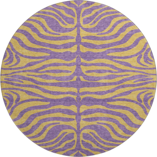 HomeRoots 8' Vibrant Purple and Peach Animal Print Washable Round Rug with UV Protection for Easy Care 681854