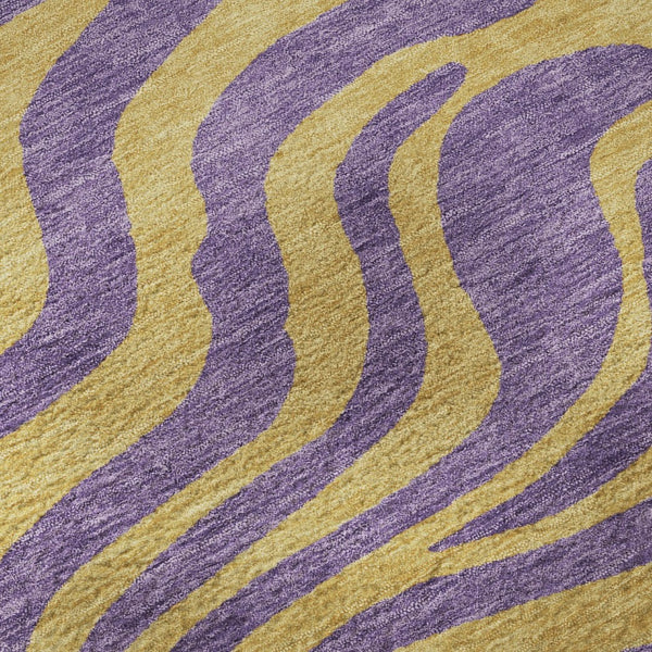 HomeRoots 8' Vibrant Purple and Peach Animal Print Washable Round Rug with UV Protection for Easy Care 681854