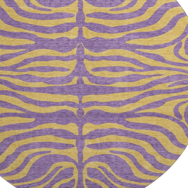 HomeRoots 8' Vibrant Purple and Peach Animal Print Washable Round Rug with UV Protection for Easy Care 681854