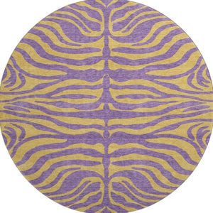 HomeRoots 8' Vibrant Purple and Peach Animal Print Washable Round Rug with UV Protection for Easy Care 681854