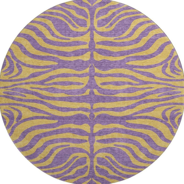 HomeRoots 8' Vibrant Purple and Peach Animal Print Washable Round Rug with UV Protection for Easy Care 681854