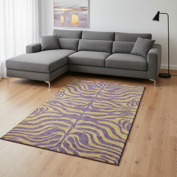 HomeRoots 9' X 12' Stylish Purple & Peach Animal Print Washable Area Rug with UV Protection for Home Elegance 681856
