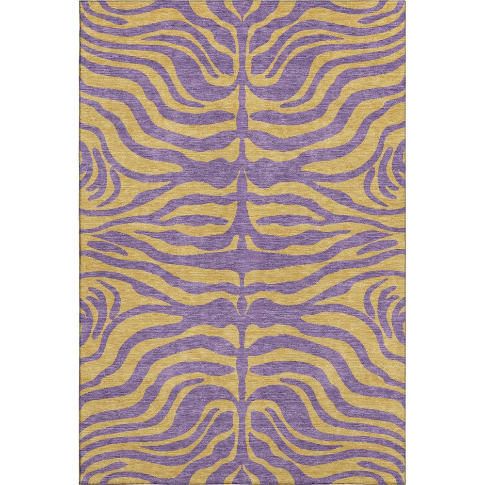 HomeRoots 9' X 12' Stylish Purple & Peach Animal Print Washable Area Rug with UV Protection for Home Elegance 681856