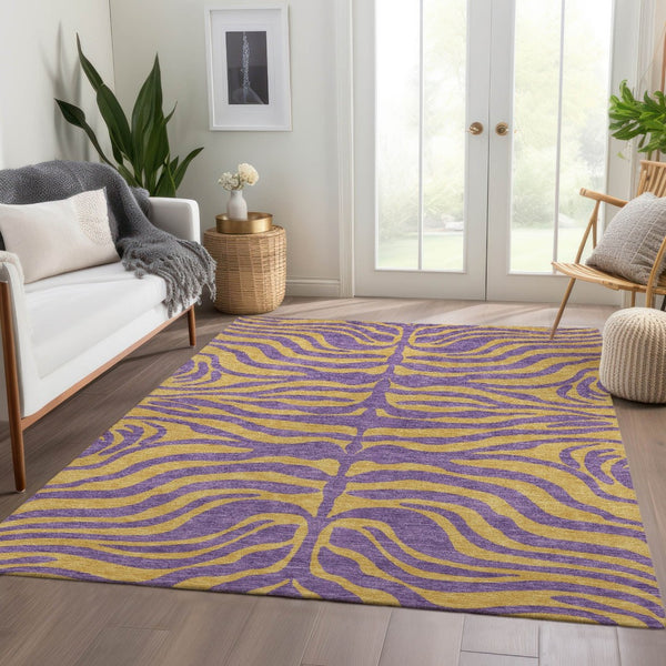 HomeRoots 9' X 12' Stylish Purple & Peach Animal Print Washable Area Rug with UV Protection for Home Elegance 681856