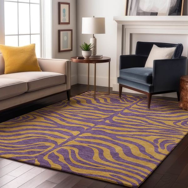 HomeRoots 10' X 14' Purple & Peach Animal Print Area Rug - Washable, UV Protected, Perfect for High-Traffic Homes 681857