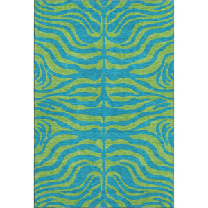 HomeRoots 5' X 8' Teal & Lime Green Animal Print Area Rug - Durable, Washable, UV Protected for Busy Homes 681859