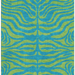 HomeRoots 5' X 8' Teal & Lime Green Animal Print Area Rug - Durable, Washable, UV Protected for Busy Homes 681859