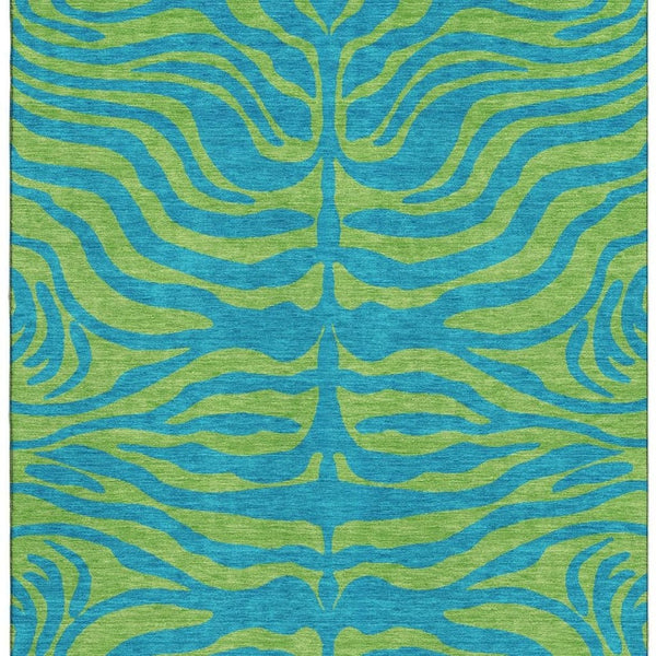 HomeRoots 5' X 8' Teal & Lime Green Animal Print Area Rug - Durable, Washable, UV Protected for Busy Homes 681859