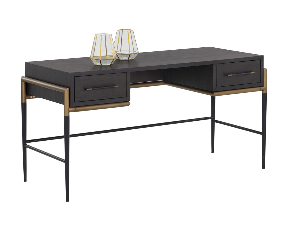 Sunpan Weldrick Desk - Elegant Acacia Wood Design with Soft Closing Drawers and Antique Brass Accents Espresso