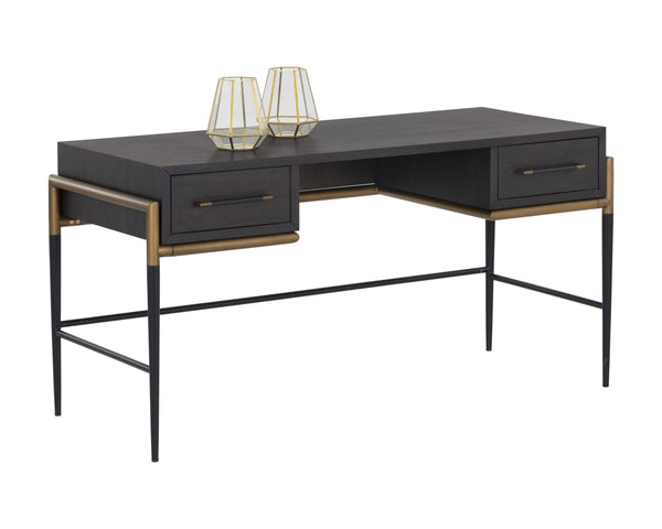 Sunpan Weldrick Desk - Elegant Acacia Wood Design with Soft Closing Drawers and Antique Brass Accents Espresso