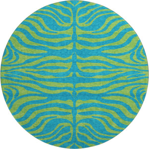 HomeRoots 8' Teal and Lime Green Animal Print Round Rug – Washable, UV-Protected, Ideal for High-Traffic Areas 681860