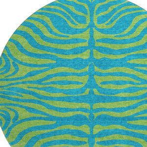 HomeRoots 8' Teal and Lime Green Animal Print Round Rug – Washable, UV-Protected, Ideal for High-Traffic Areas 681860