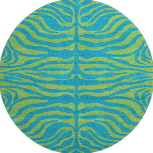 HomeRoots 8' Teal and Lime Green Animal Print Round Rug – Washable, UV-Protected, Ideal for High-Traffic Areas 681860