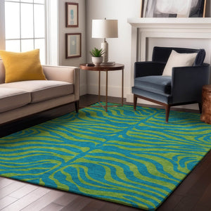 HomeRoots 8' X 10' Vibrant Teal & Lime Green Animal Print Area Rug - Washable, UV Protected & Durable Design 681861