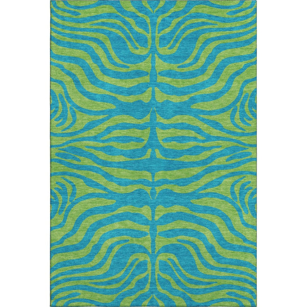 HomeRoots 8' X 10' Vibrant Teal & Lime Green Animal Print Area Rug - Washable, UV Protected & Durable Design 681861