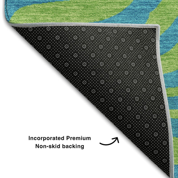 HomeRoots 8' X 10' Vibrant Teal & Lime Green Animal Print Area Rug - Washable, UV Protected & Durable Design 681861