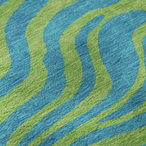 HomeRoots 8' X 10' Vibrant Teal & Lime Green Animal Print Area Rug - Washable, UV Protected & Durable Design 681861
