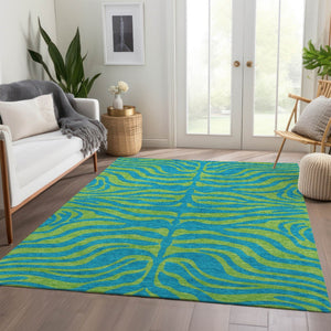 HomeRoots 8' X 10' Vibrant Teal & Lime Green Animal Print Area Rug - Washable, UV Protected & Durable Design 681861