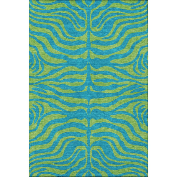 HomeRoots 8' X 10' Vibrant Teal & Lime Green Animal Print Area Rug - Washable, UV Protected & Durable Design 681861