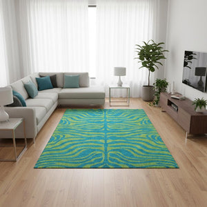 HomeRoots 9' X 12' Vibrant Teal & Lime Green Animal Print Area Rug - Washable, UV-Protected, Stylish & Durable 681862