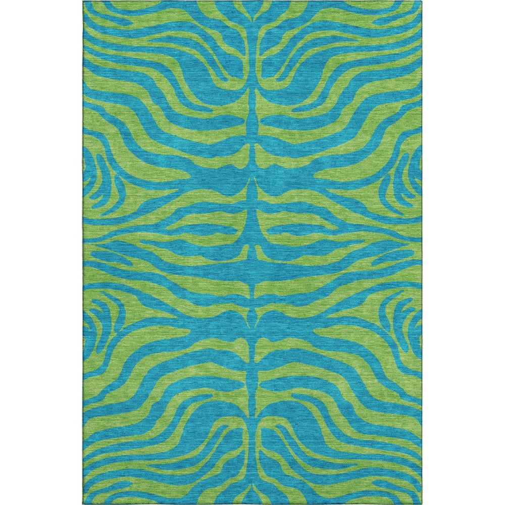 HomeRoots 9' X 12' Vibrant Teal & Lime Green Animal Print Area Rug - Washable, UV-Protected, Stylish & Durable 681862