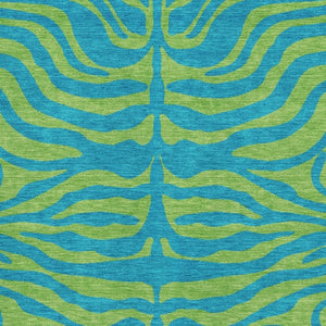 HomeRoots 9' X 12' Vibrant Teal & Lime Green Animal Print Area Rug - Washable, UV-Protected, Stylish & Durable 681862