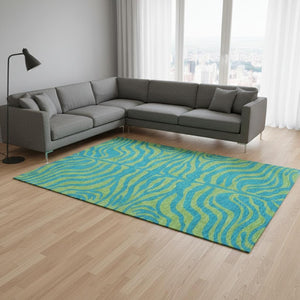 HomeRoots 10' X 14' Teal & Lime Green Animal Print Rug - Washable, UV-Protected, Durable for Homes with Kids & Pets 681863