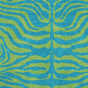 HomeRoots 10' X 14' Teal & Lime Green Animal Print Rug - Washable, UV-Protected, Durable for Homes with Kids & Pets 681863