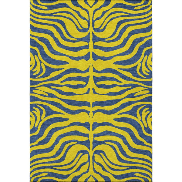 HomeRoots 5' X 8' Vibrant Yellow and Navy Blue Animal Print Rug – Washable, UV-Protected, Stain-Resistant Design 681865