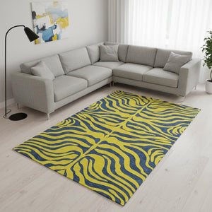 HomeRoots 8' X 10' Washable Yellow & Navy Animal Print Area Rug with UV Protection for Homes with Kids & Pets 681867