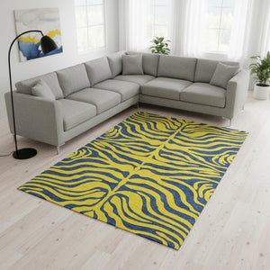 HomeRoots 9' X 12' Yellow & Navy Blue Animal Print Washable Rug - Stylish, Durable, UV-Protected for Homes! 681868