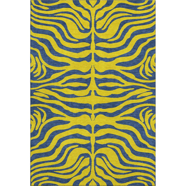 HomeRoots 9' X 12' Yellow & Navy Blue Animal Print Washable Rug - Stylish, Durable, UV-Protected for Homes! 681868