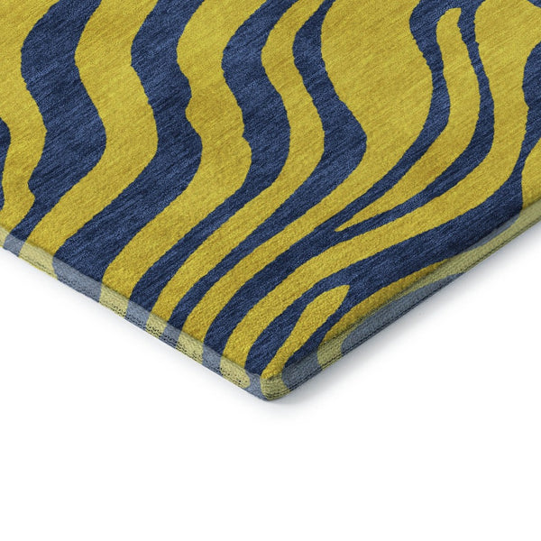 HomeRoots 9' X 12' Yellow & Navy Blue Animal Print Washable Rug - Stylish, Durable, UV-Protected for Homes! 681868