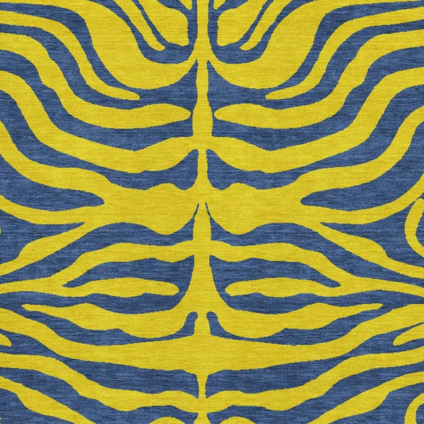 HomeRoots 9' X 12' Yellow & Navy Blue Animal Print Washable Rug - Stylish, Durable, UV-Protected for Homes! 681868
