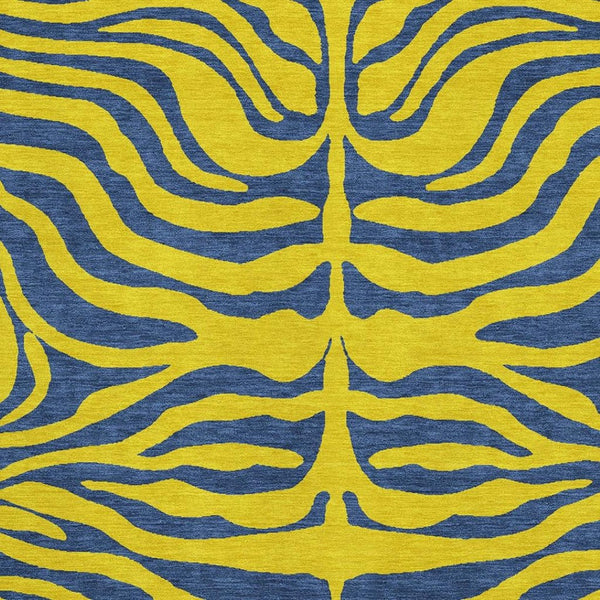 HomeRoots 10' X 14' Animal Print Washable Area Rug in Yellow & Navy - Stain Resistant, UV Protected, Durable Design 681869