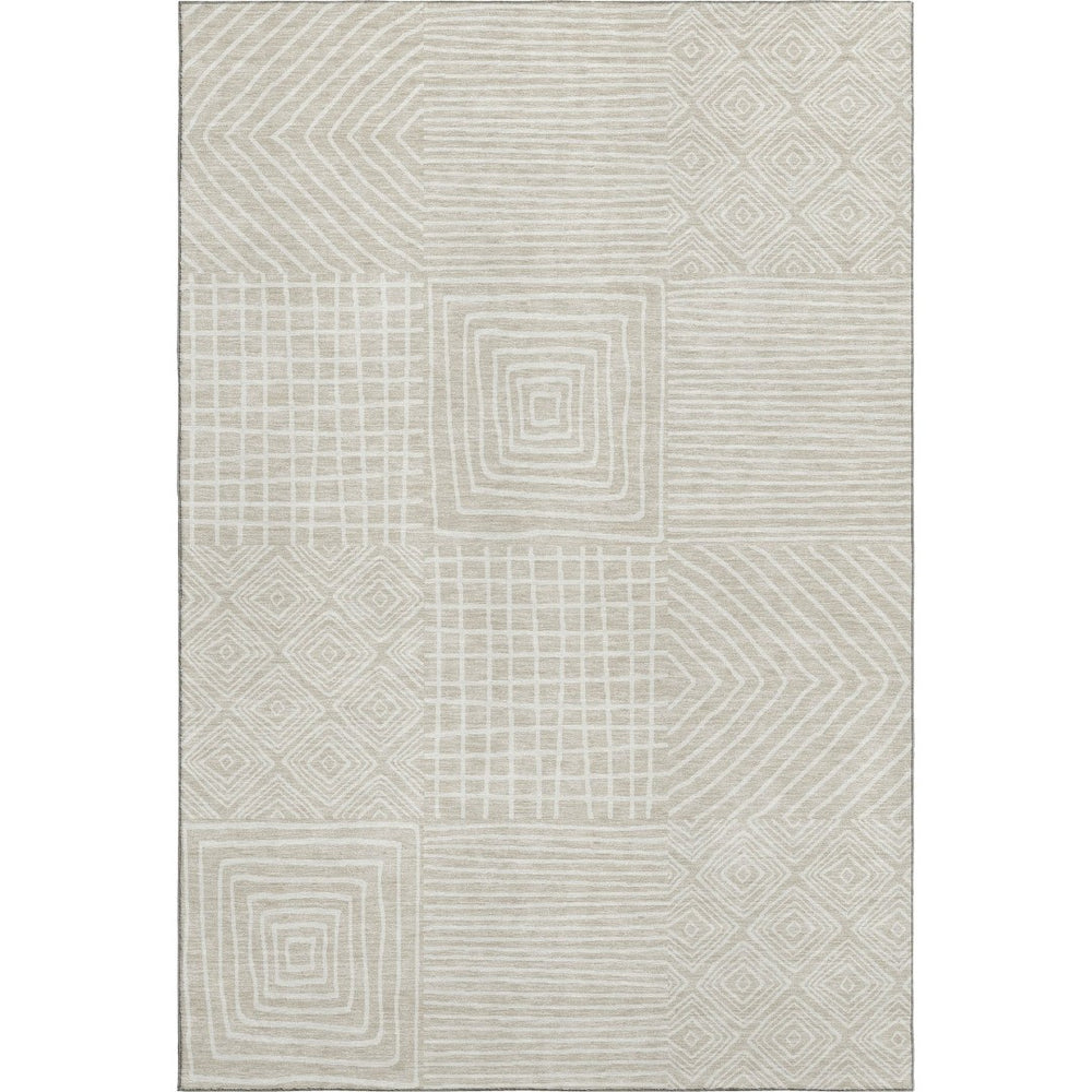 HomeRoots 5' X 8' Beige & Ivory Geometric Area Rug – Washable, Stain Resistant, UV Protected, Non-Slip Backing! 681871