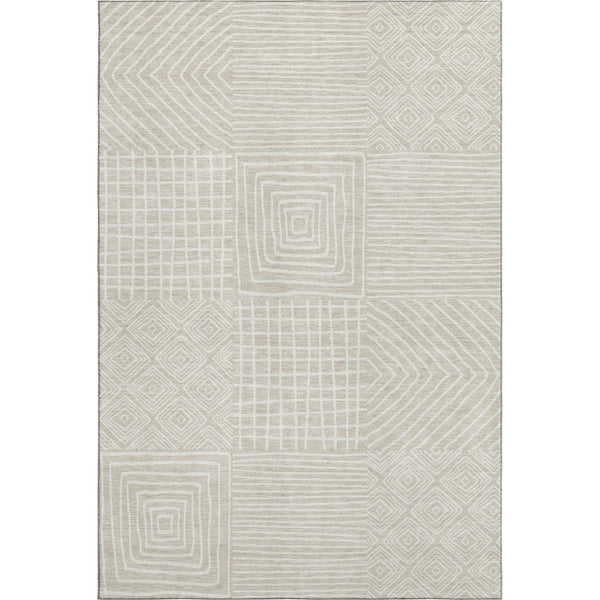 HomeRoots 5' X 8' Beige & Ivory Geometric Area Rug – Washable, Stain Resistant, UV Protected, Non-Slip Backing! 681871