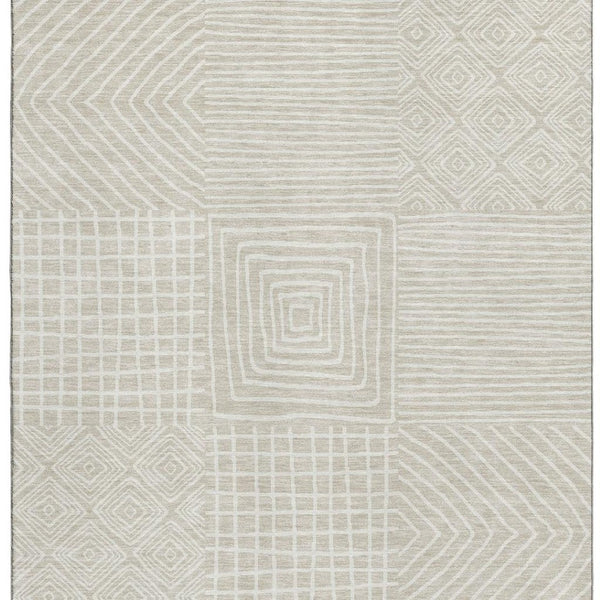 HomeRoots 5' X 8' Beige & Ivory Geometric Area Rug – Washable, Stain Resistant, UV Protected, Non-Slip Backing! 681871