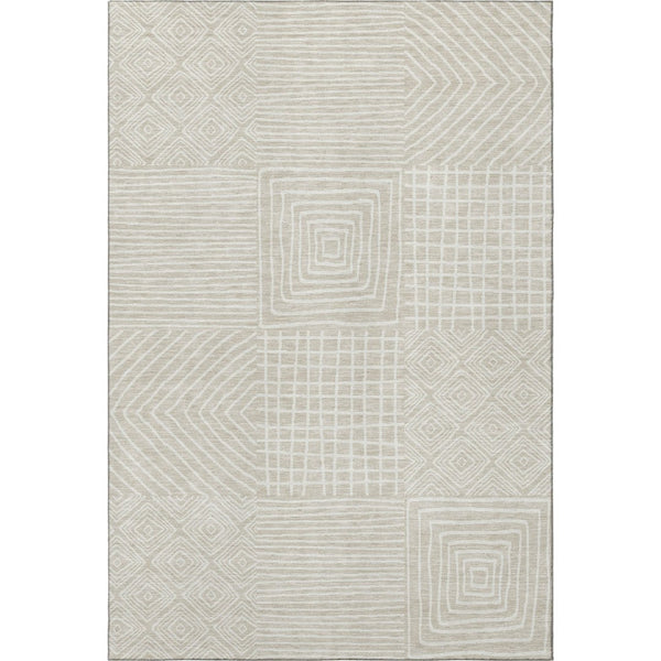 HomeRoots 5' X 8' Beige & Ivory Geometric Area Rug – Washable, Stain Resistant, UV Protected, Non-Slip Backing! 681871